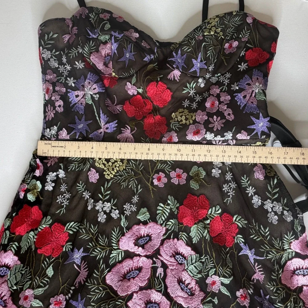 Dress the Population Black Floral Midi Dress with Red and Pink Embroidery - Picture 16 of 16
